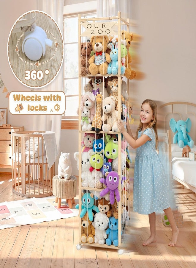 OurWarm Stuffed Animal Storage & Organizer, 68.5 Inch Large Wooden Zoo Stuffed Animal Holder with Wheels, Kids Toy Storage Organizer for Nursery Storage, Toddler Rooms, Playrooms, Bedroom Organization - Image 4